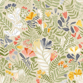 2999-55011 - Brittsommar Beige Green Woodland Floral Wallpaper