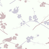 Silhouettes Cherry Blossom and Birds Lilac-Mauve Wallpaper AP7441