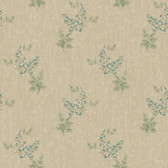 Rhapsody Floral Trail Wallpaper-VR3408 -champagne beige satin- teal- aqua- antique white- honey tan- blue green