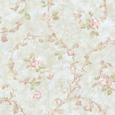 Rhapsody Rose Scroll Wallpaper-VR3439 -heavenly aqua pearl- beige whisper- mushroom- peachy pink- dusty orchid- sage green