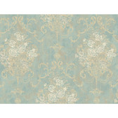 Rhapsody Floral Urn Wallpaper-VR3465 -gleaming aqua- sand- antique white- antique parchment