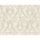 Rhapsody Small Scroll Wallpaper-VR3482 -clouded white- antique gold shine- taupe