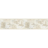 AM8774B - American Classics Photo Collage Border Pattern in Cream, White, and Grey