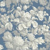 Blue Book Antique Floral Wallpaper KC1845-Wedgwood Blue, Gray and White