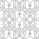 AB2146 - Ashford House Black & White Geometric Lattice Silver-White Wallpaper