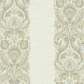 Texture Graystone Estate Stripe Damask HD6943 Ivory-Green Wallpaper