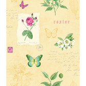 Kitchen & Bath Rosier Botanical Wallpaper KH7055 in Yellow, Green and Pink