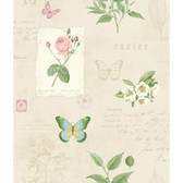 Kitchen & Bath Rosier Botanical Wallpaper KH7057 in Ivory White, Green and Pink