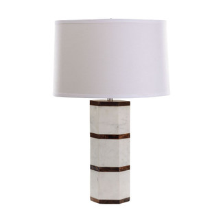 White Marble and Wood Table Lamp