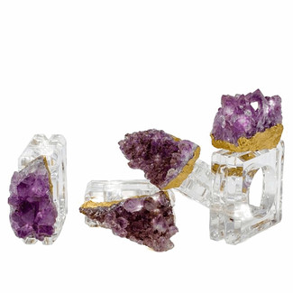 Gilded Amethyst Rock Napkin Rings Set of 4