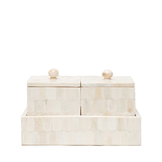 Set of 2 Camel Bone Square Boxes with Tray