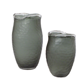 Chiseled Grey Glass Vases Set