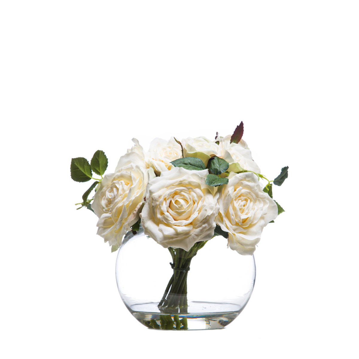 White Roses In Glass Vase Curated Living