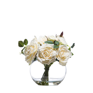 White Roses In Glass Vase