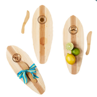 Surfboard Serving/Cutting Boards with Bamboo Spreaders Set