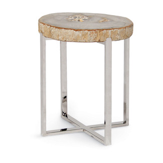 Petrified Wood and Stainless Steel Accent Table