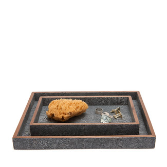 Ash Faux Shagreen Trays, Set of 2