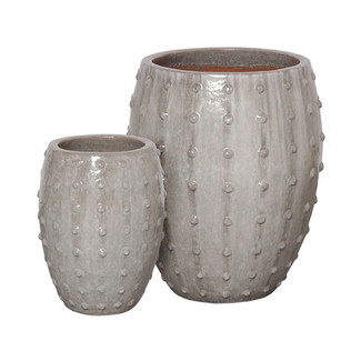 Gray Glazed Round Studded Pots- Set of 2