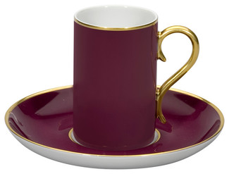 Rocco Bordeaux and Gold Coffee Cup & Saucer
