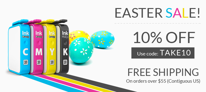 Easter sale 10% off coupon Easter sale on printer ink and toner + free shipping offer