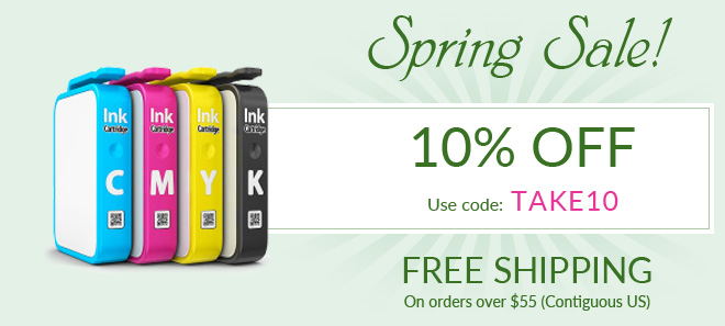 Spring sale 10% off coupon Spring sale on printer ink and toner + free shipping offer