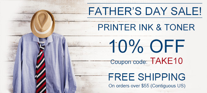 Father's sale 10% off coupon Father's sale on printer ink and toner + free shipping offer