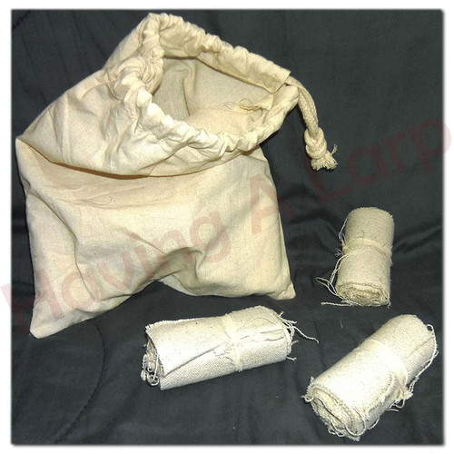Bag of bandages - contains 10 rolled up bandages.

A large part of LRP is dealing with wounded adventurers and helping others regenerate after a battle. Having your own stash of bandages make getting healed a lot easier for your physician