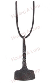 Hammer pendant, made of wrought iron and shaped like a war hammer.

It comes with a robust thong that can be used to wear it as a necklace or to tie it onto belts and pouches for decoration.