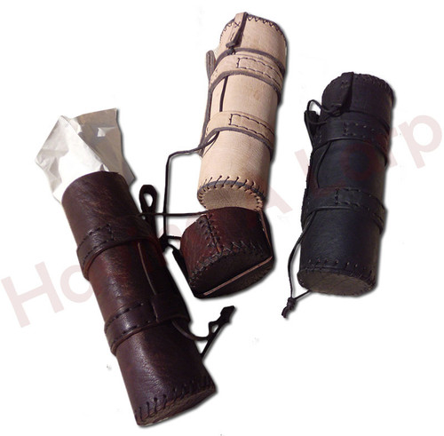 scroll tubes in black, brown and natural leather