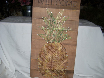 Wooden Sign w/ String Art Welcome Pineapple