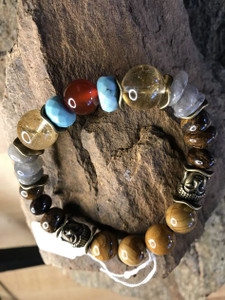 Bronze Buddha Bracelet - Red Citrine, Turquoise, Bronzite, Jasper