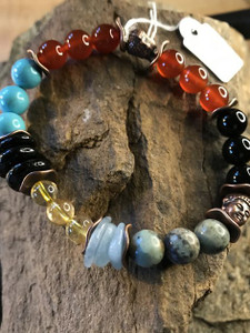 Copper Buddha Charity Bracelet - Red, Turquoise, Obsidian, Citrine, African Turquoise