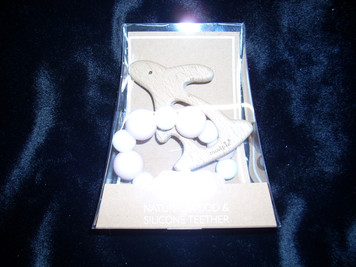 Natural Wood Silican Teether Pink and White