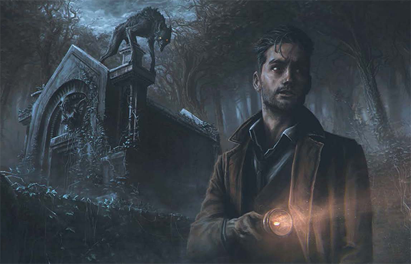 Investigator with beast behind him