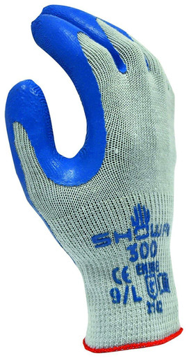 Showa Atlas Fit 300 9/L Blue/Gray Rubber Coated Gloves 1 Dz