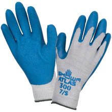 Showa Atlas Fit 300 8/M Medium Blue/Gray Rubber Coated Gloves From $2.20 144+