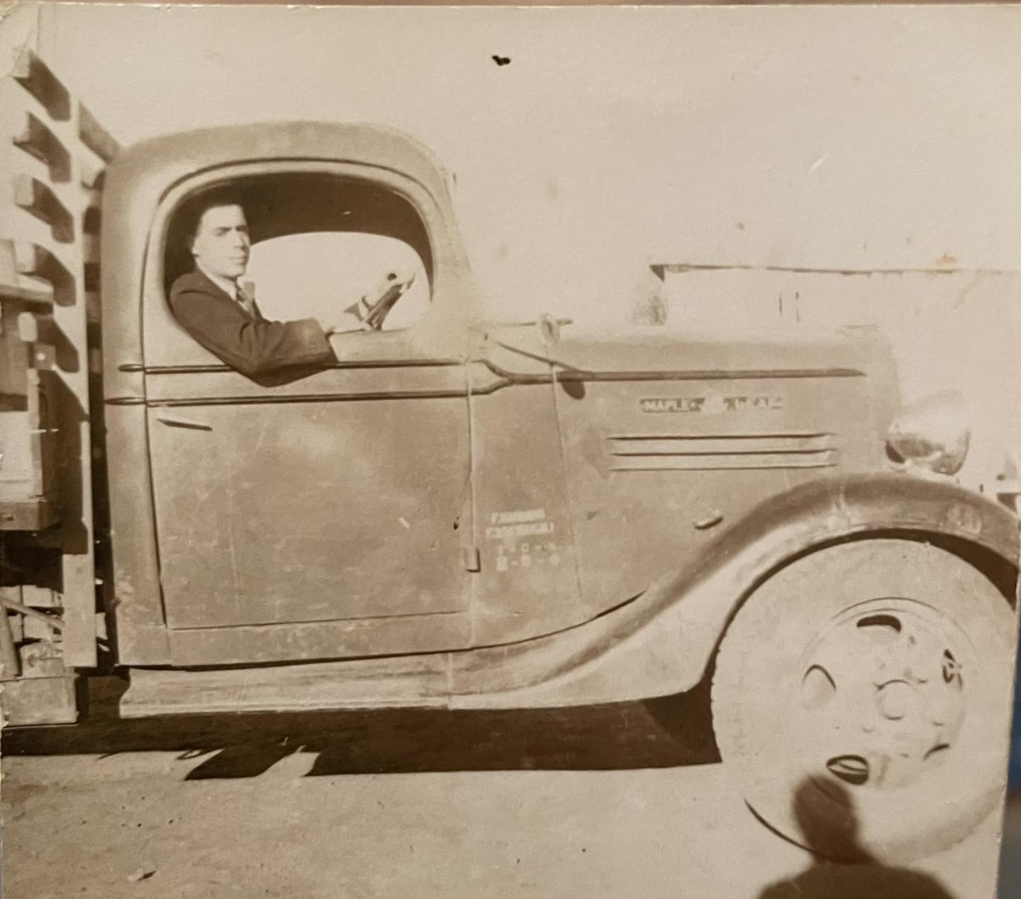 Pictured here: Great Uncle Dom in the family's 1936 Chev truck.  