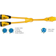 Marinco Y504 "Y" Adapter Yellow 2x50A-125/250V Female to 1x50A-125/250V Male