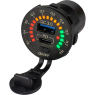 Sea-Dog Round Rainbow Voltmeter w/USB & USB-C Power Socket 426519-1 Boat Marine