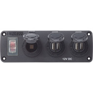 Blue Sea Water Resis Panel 15A Circuit Breaker 12V Socket 2x2.1A USB Charger