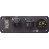 Blue Sea 4366 Water Resist Panel Circuit Breaker-12V Socket-Dual USB-Voltmeter