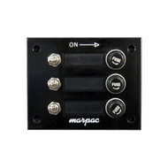 Marpac Black Switch Panel 3 Gang 4-1/4" W x 3-1/2" H 15 Amps #8 Fasteners Boat