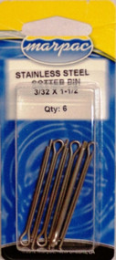 6 Marpac 3/32 x 1-1/2" long Cotter Pins Stainless Steel 7-5045 propeller Boat