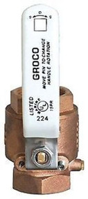 Groco Bronze FF In-Line Ball Valve G 1"-Reversible Handle,PTFE Seats/Seals LC