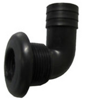 Marpac Thru Hull 90 Deg BLACK Connector Fitting Flange 1-1/2" Hose 3/4" Boat