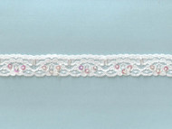 White Edge Stretch Lace Trim With Beads and Sequins - 1'' (WT0100U02)