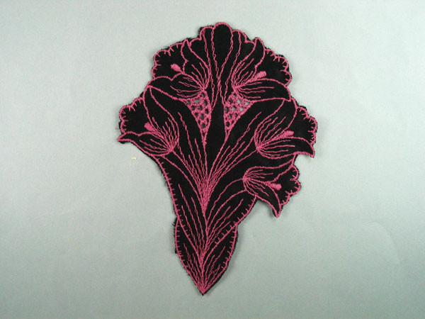 Black & Light Rose Embroidered Satin Applique - 7.625