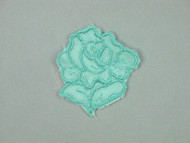 Aqua Embroidered Satin Rose Applique - 1.75" wide x 2" Tall (APM063)
