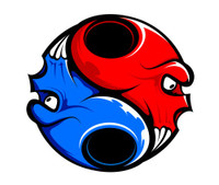 Skull Ying Yang red blue