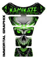 Kamikaze Skull Green Motorcycle Tank Pad Protector